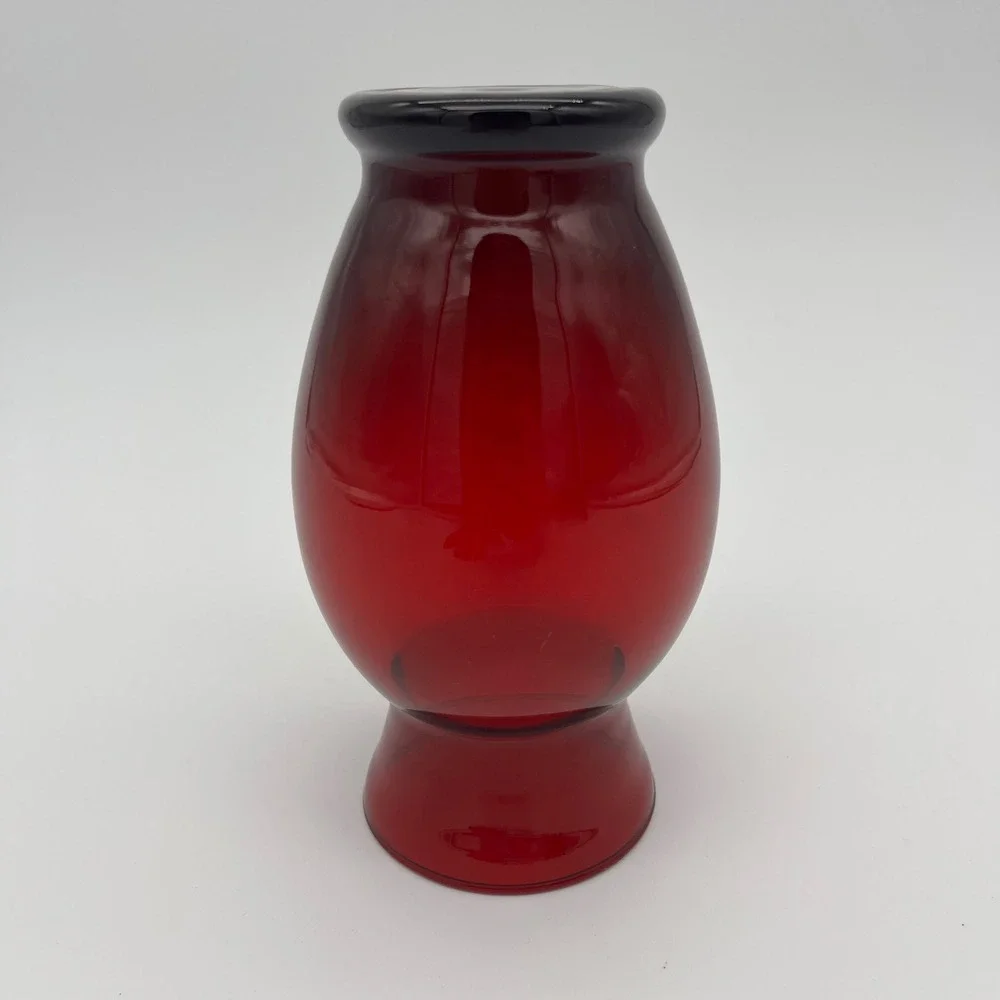 Vintage Ruby Red Glass Vase Urn Shape Flared Rim Pedestal Base Decorative Vessel